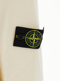 Stone Island Men White Crewneck Sweater With Logo Patch On The Sleeve In Wool For Men