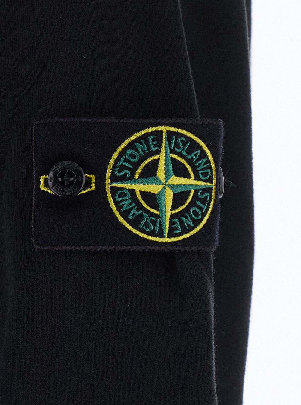 Stone Island Men Black Hoodie With Fixed Hood And Logo Patch On The Sleeve In Cotton For Men