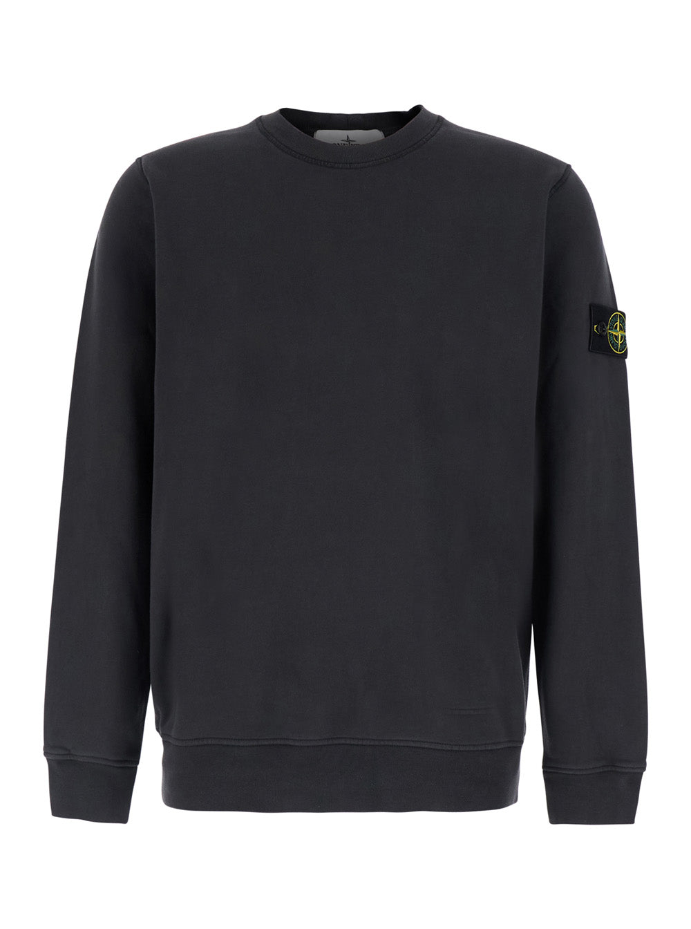 Stone Island Men Gray Crewneck Sweatshirt With Logo Patch On The Sleeve In Cotton For Men