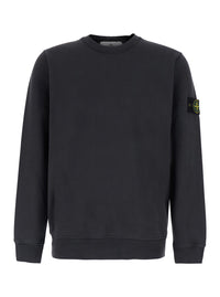 Stone Island Men Gray Crewneck Sweatshirt With Logo Patch On The Sleeve In Cotton For Men