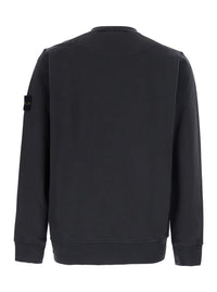 Stone Island Men Gray Crewneck Sweatshirt With Logo Patch On The Sleeve In Cotton For Men