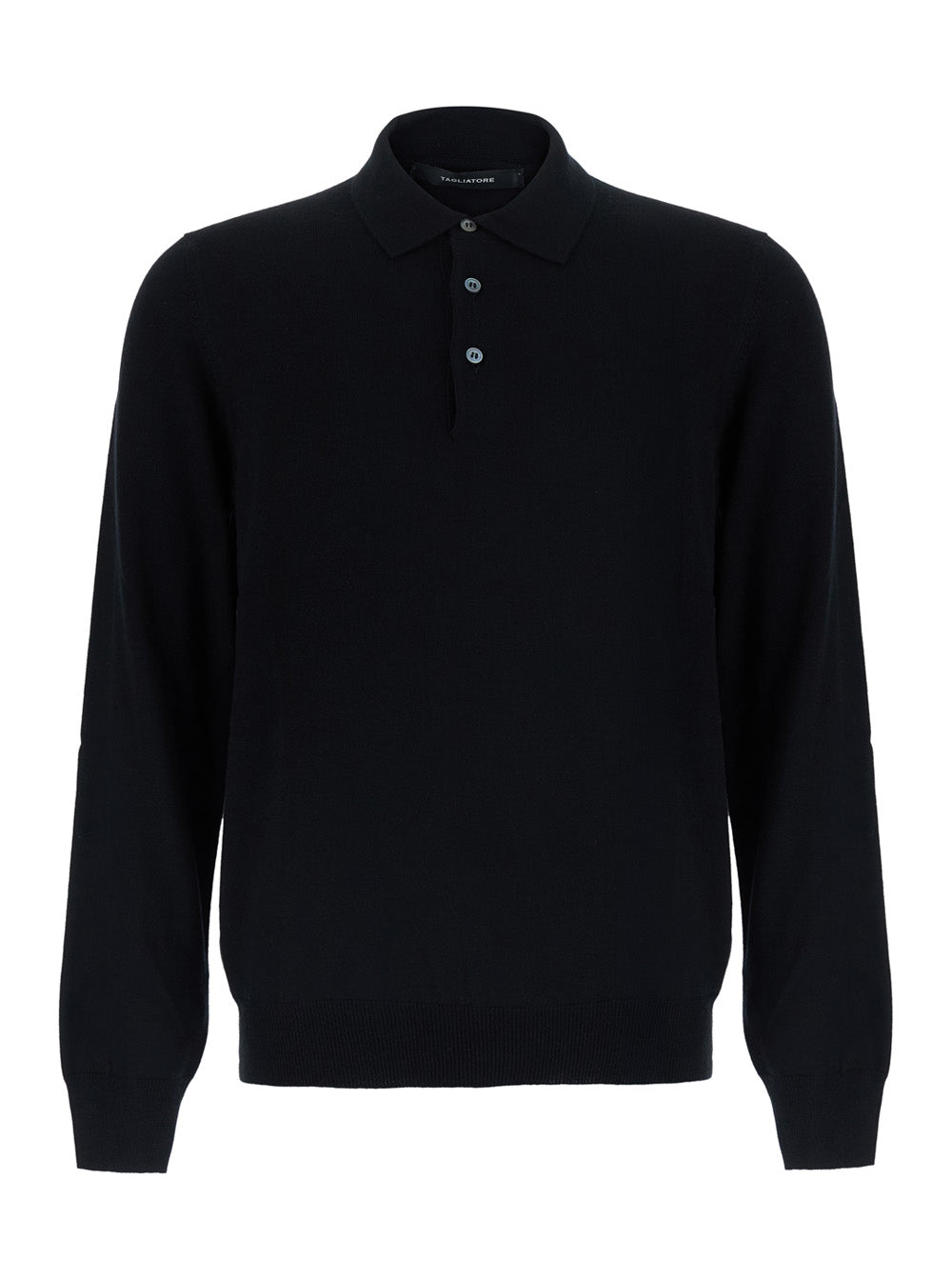 Tagliatore Men Black Sweater With Polo Style Collar In Wool Blend For Men