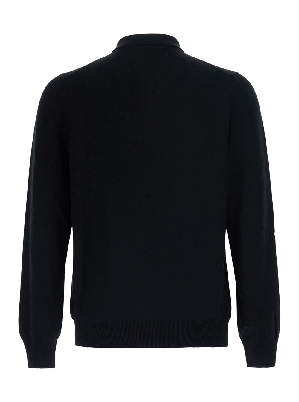 Tagliatore Men Black Sweater With Polo Style Collar In Wool Blend For Men