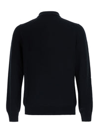 Tagliatore Men Black Sweater With Polo Style Collar In Wool Blend For Men