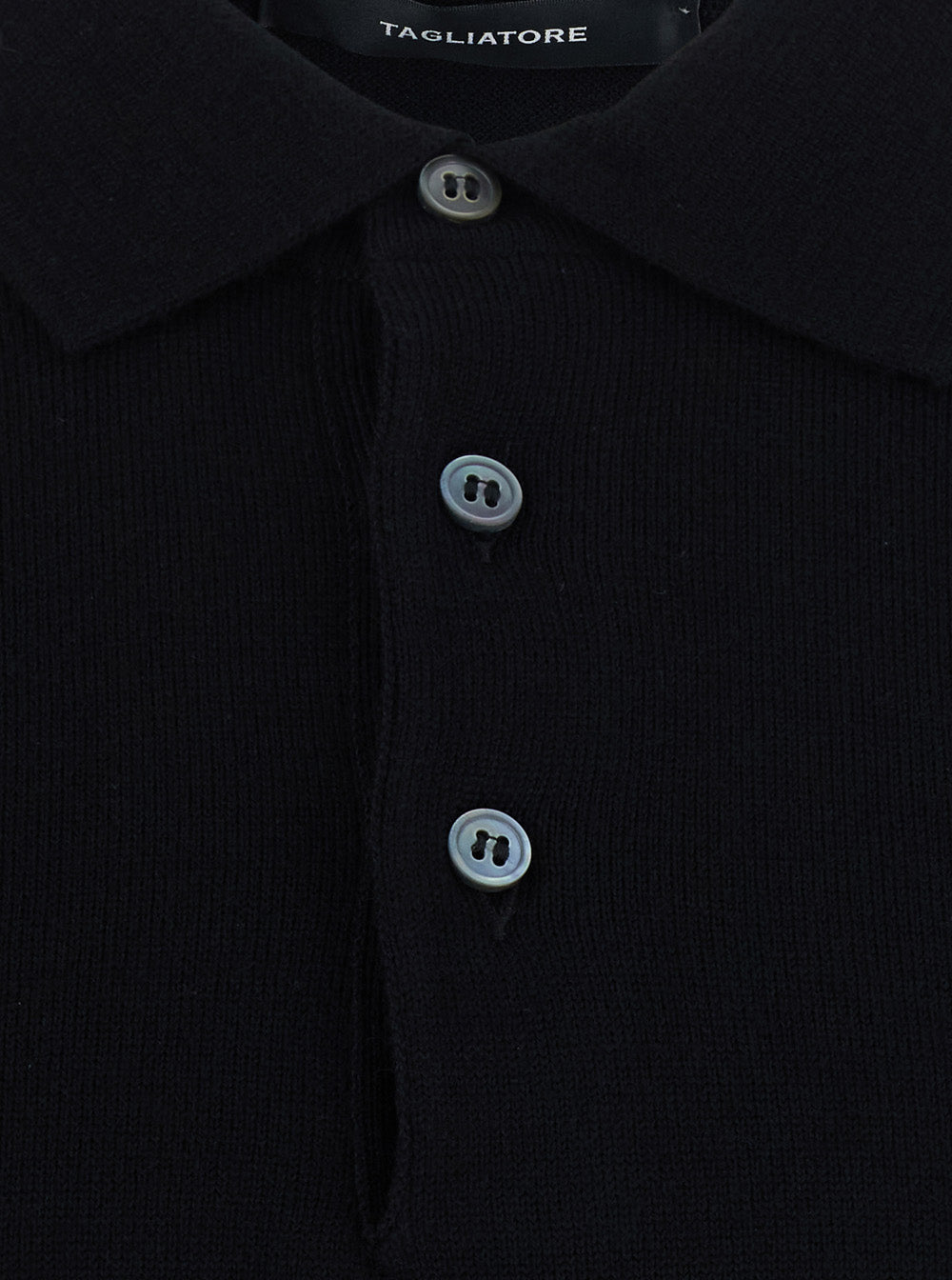 Tagliatore Men Black Sweater With Polo Style Collar In Wool Blend For Men