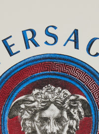 Versace Men Multicolor Crew Neck T-Shirt With Logo Lettering And Medusa Embroidery On The Front In Cotton For Men