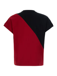 Versace Men Black And Red Color-Block T-Shirt With Logo Lettering On The Front In Stretch Cotton For Men