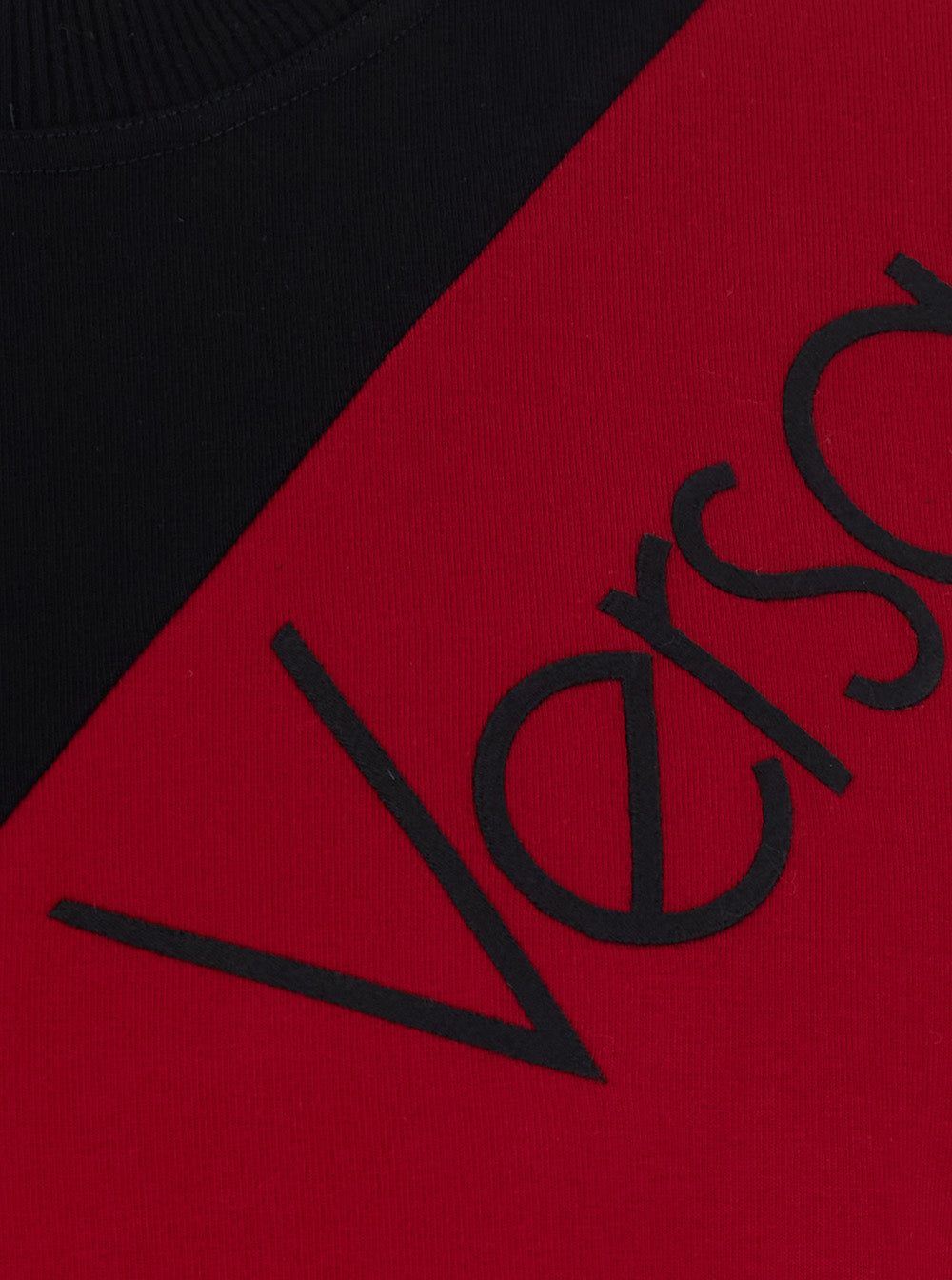 Versace Men Black And Red Color-Block T-Shirt With Logo Lettering On The Front In Stretch Cotton For Men