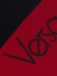 Versace Men Black And Red Color-Block T-Shirt With Logo Lettering On The Front In Stretch Cotton For Men