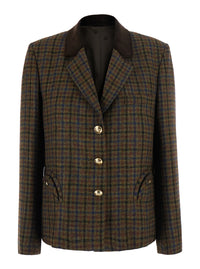 Blaze Milano Women 'Amandira' Brown Single-Breasted Jacket With Notched Revers And Check Motif All-Over In Wool For Women