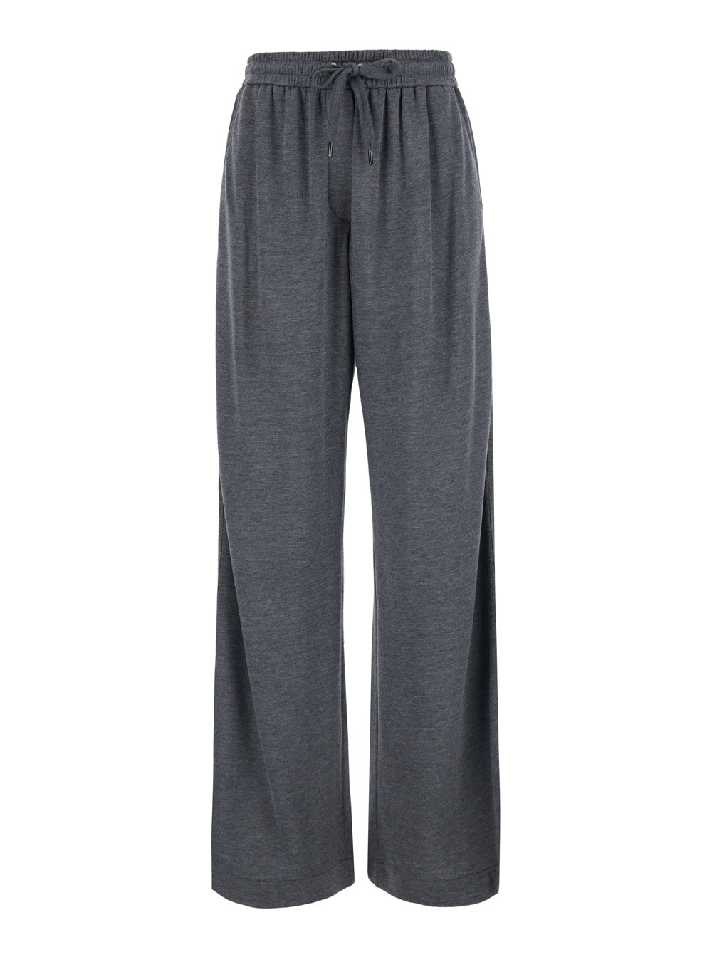 Brunello Cucinelli Women Gray Pants With Elastic Drawstring Waist And Monil Detail On The Side In Cotton Blend For Women