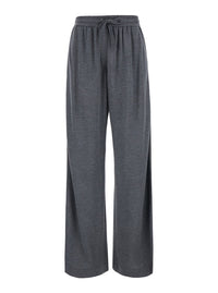 Brunello Cucinelli Women Gray Pants With Elastic Drawstring Waist And Monil Detail On The Side In Cotton Blend For Women