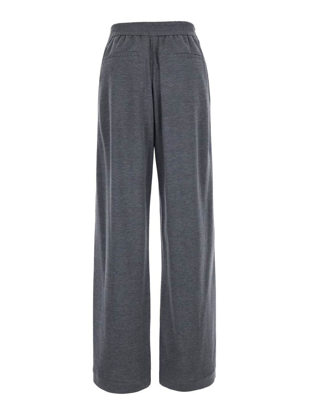 Brunello Cucinelli Women Gray Pants With Elastic Drawstring Waist And Monil Detail On The Side In Cotton Blend For Women