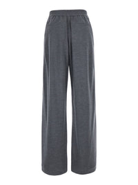 Brunello Cucinelli Women Gray Pants With Elastic Drawstring Waist And Monil Detail On The Side In Cotton Blend For Women