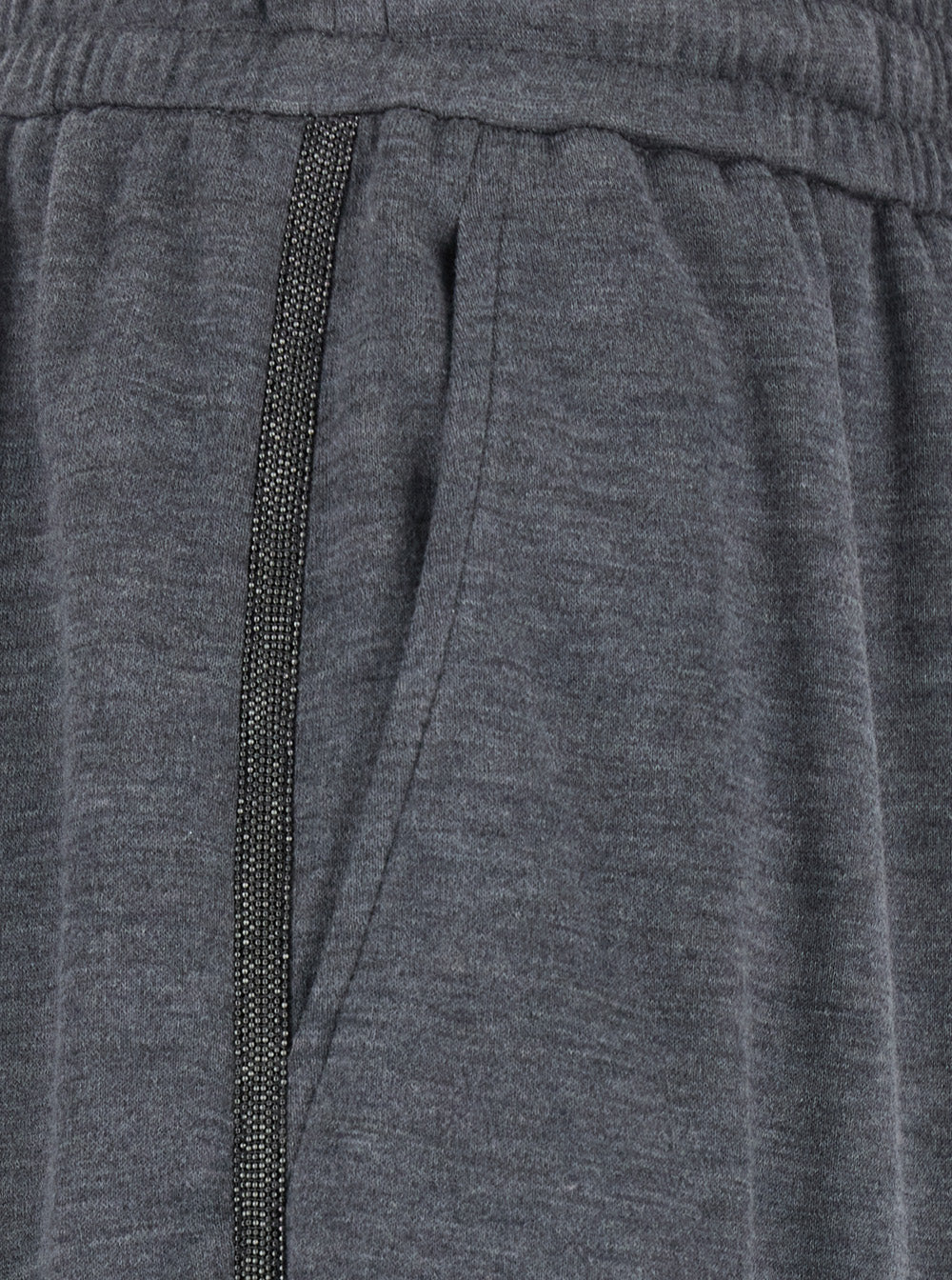 Brunello Cucinelli Women Gray Pants With Elastic Drawstring Waist And Monil Detail On The Side In Cotton Blend For Women