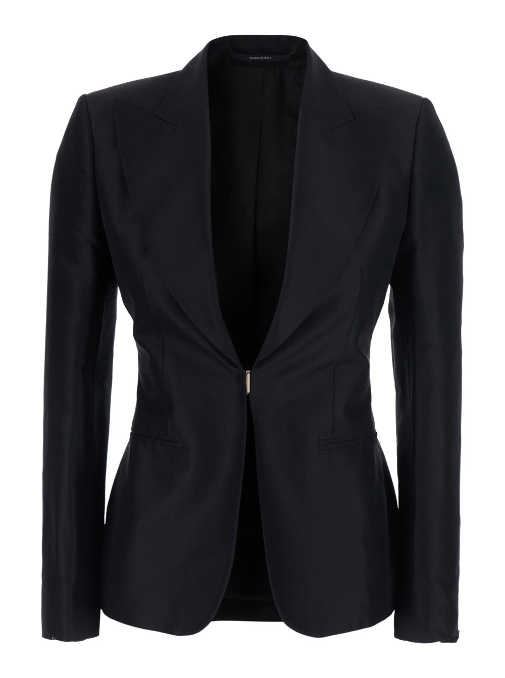 Gucci Women Black Single-Breasted Jacket With Peak Revers And Hook Closure On The Front In Silk For Women