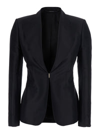 Gucci Women Black Single-Breasted Jacket With Peak Revers And Hook Closure On The Front In Silk For Women