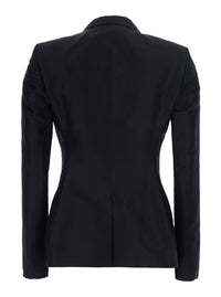 Gucci Women Black Single-Breasted Jacket With Peak Revers And Hook Closure On The Front In Silk For Women