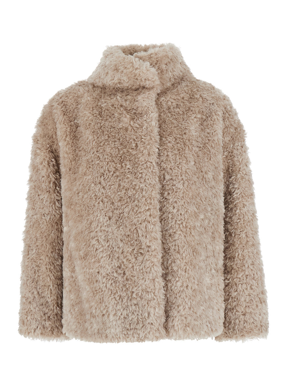 Herno Women Beige High-Neck Coat With Hidden Front Closure In Beige Ecofur For Women