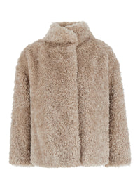 Herno Women Beige High-Neck Coat With Hidden Front Closure In Beige Ecofur For Women