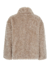 Herno Women Beige High-Neck Coat With Hidden Front Closure In Beige Ecofur For Women