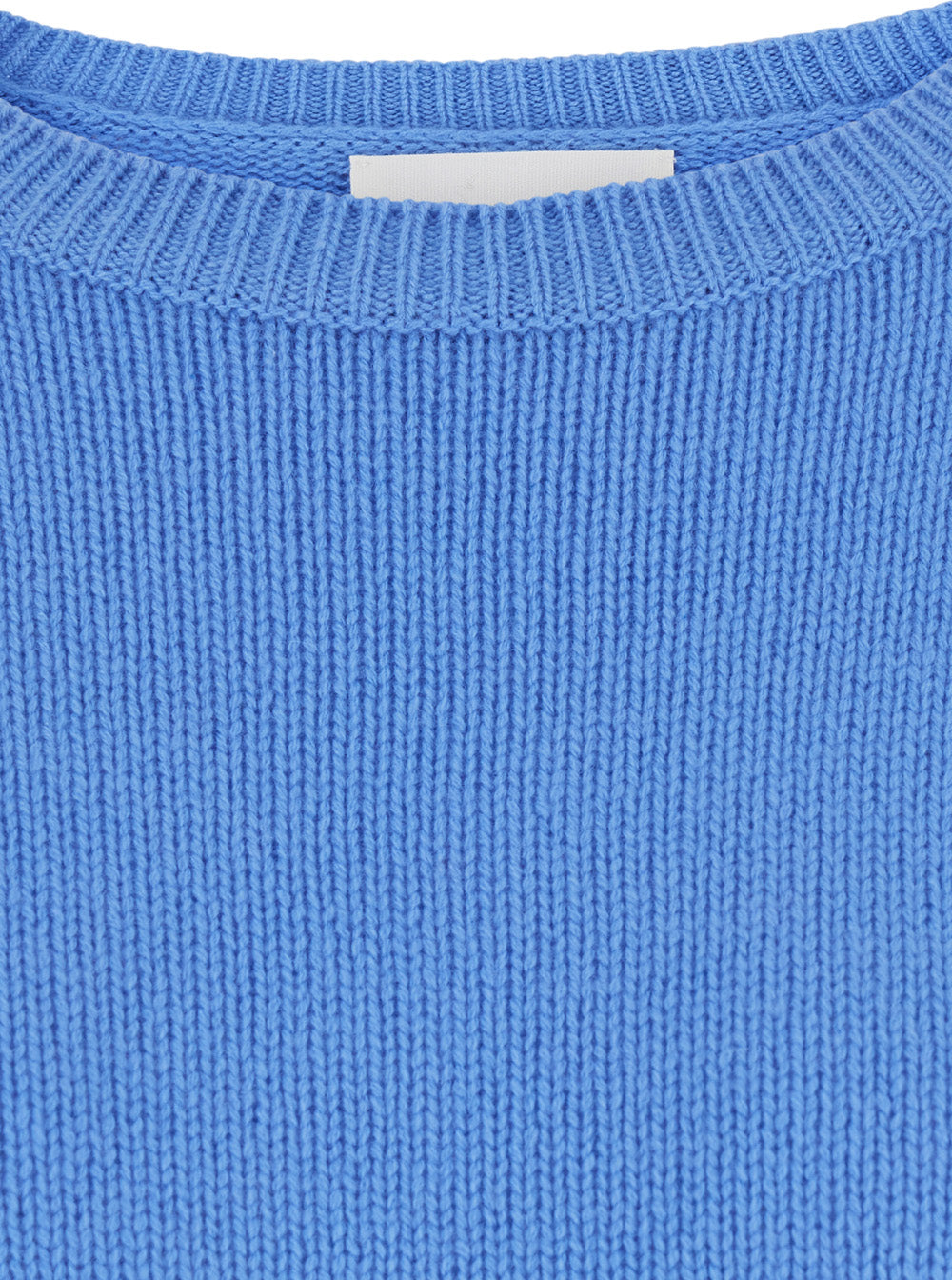 Lisa Yang Women Sweater 'Mila' Light Blue Crew Neck Sweater With Ribbed Finishes In Cashmere For Women
