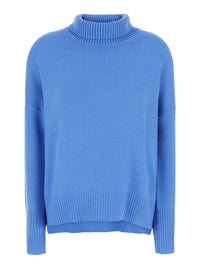 Lisa Yang Women 'Heidi' Light Blue Sweater With High Neck And Ribbed Finishes In Cashmere For Women