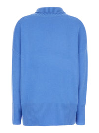 Lisa Yang Women 'Heidi' Light Blue Sweater With High Neck And Ribbed Finishes In Cashmere For Women