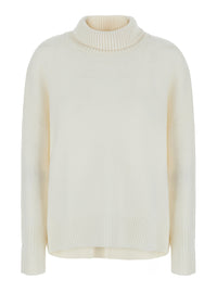 Lisa Yang Women 'Heidi' White Sweater With High Neck And Ribbed Trims In Cashmere For Women