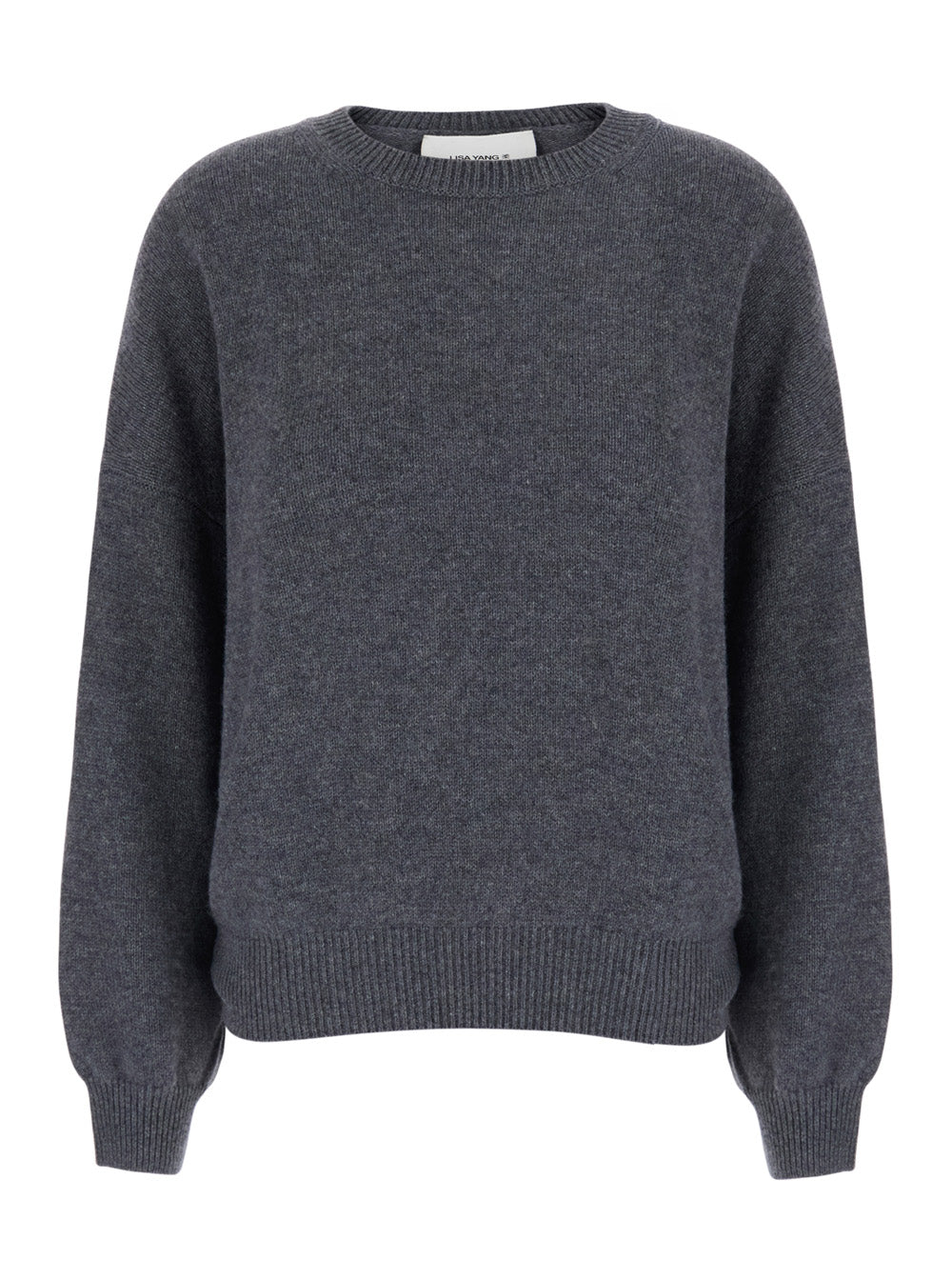 Lisa Yang Women 'Veira' Gray Sweater With Dropped Shoulders And Ribbed Finishes In Cashmere For Women
