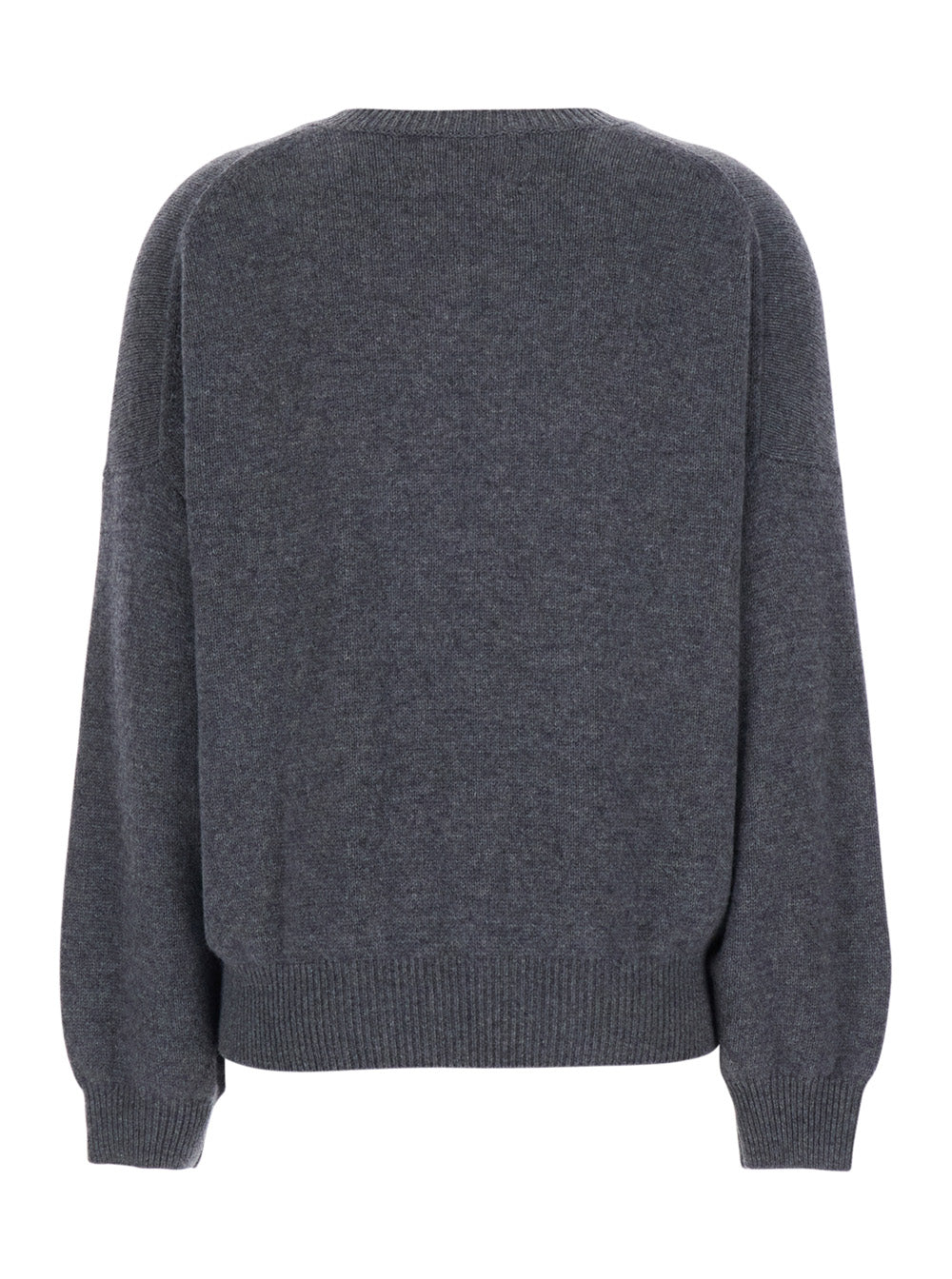 Lisa Yang Women 'Veira' Gray Sweater With Dropped Shoulders And Ribbed Finishes In Cashmere For Women