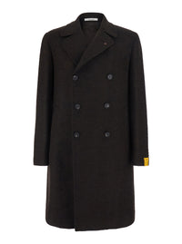 Tagliatore Men 'Arden' Brown Double-Breasted Coat With Notched Revers And Half Belt In Blend Wool For Men