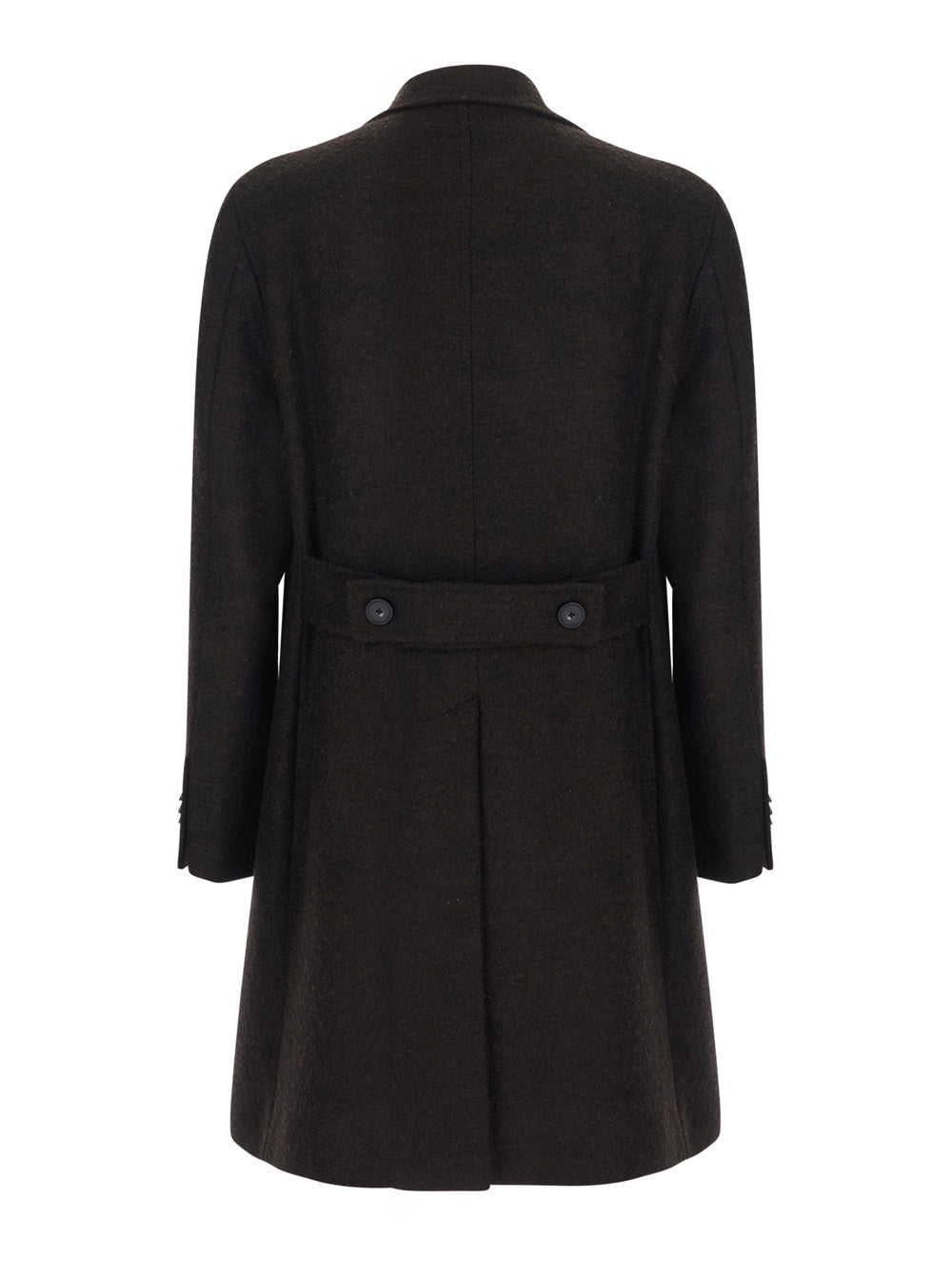 Tagliatore Men 'Arden' Brown Double-Breasted Coat With Notched Revers And Half Belt In Blend Wool For Men