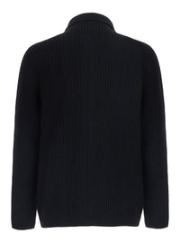 Tagliatore Men Black Cardigan With Zip Closure And Ribbed Texture In Blend Wool For Men