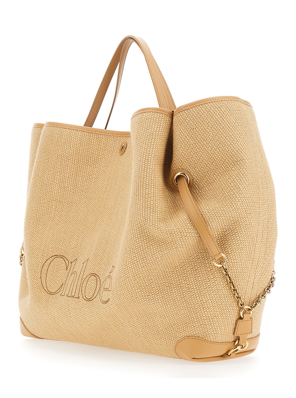 CHLOÉ Chloé Women 'Chloe Clover' Beige Tote Bag With Logo Lettering On The Front And Adjustable Chain Strap In Fabric For Women
