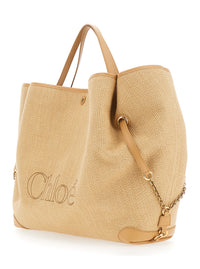CHLOÉ Chloé Women 'Chloe Clover' Beige Tote Bag With Logo Lettering On The Front And Adjustable Chain Strap In Fabric For Women