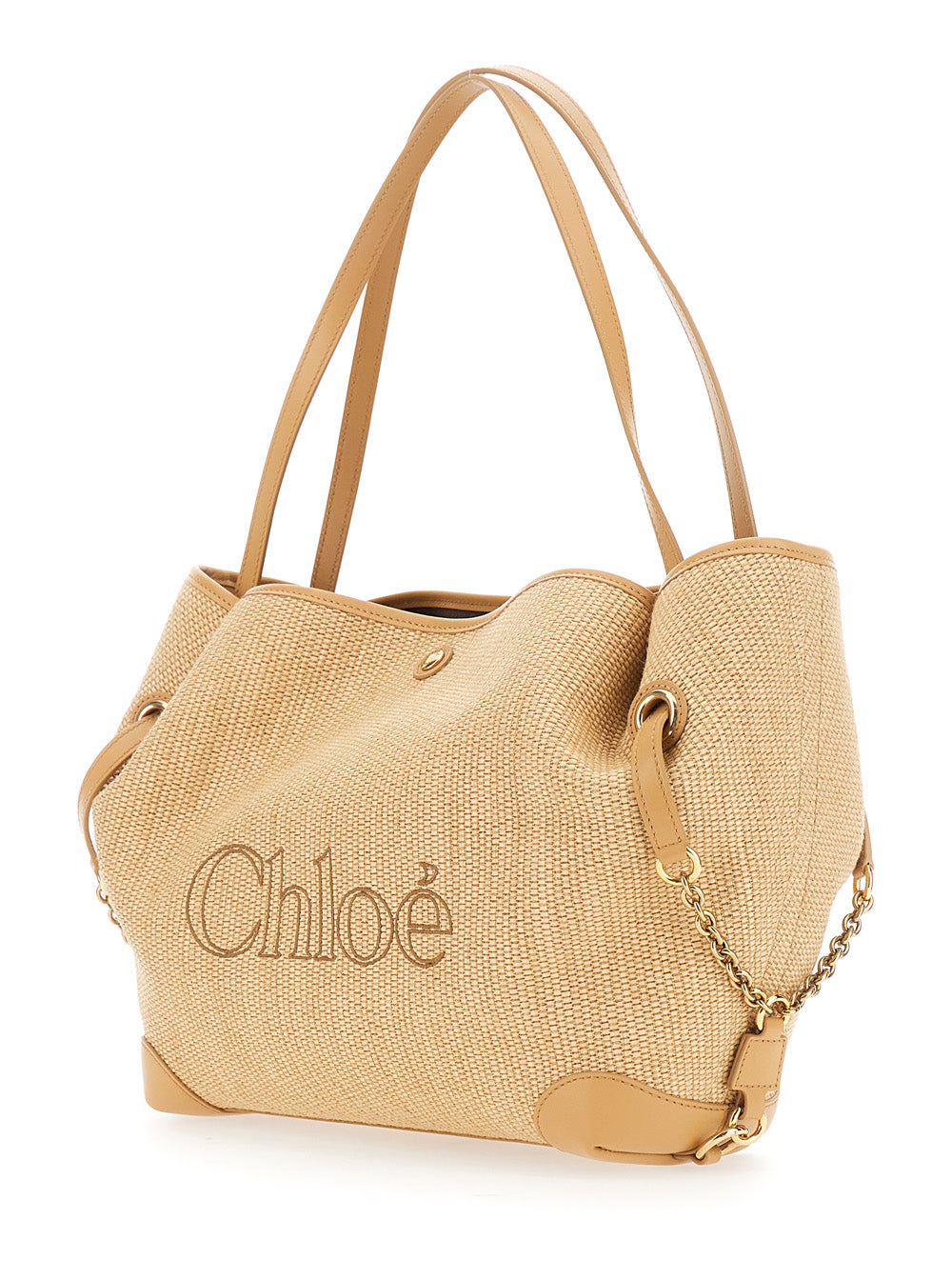 CHLOÉ Chloé Women 'Chloe Clover' Beige Tote Bag With Logo Lettering On The Front And Adjustable Chain Strap In Fabric For Women