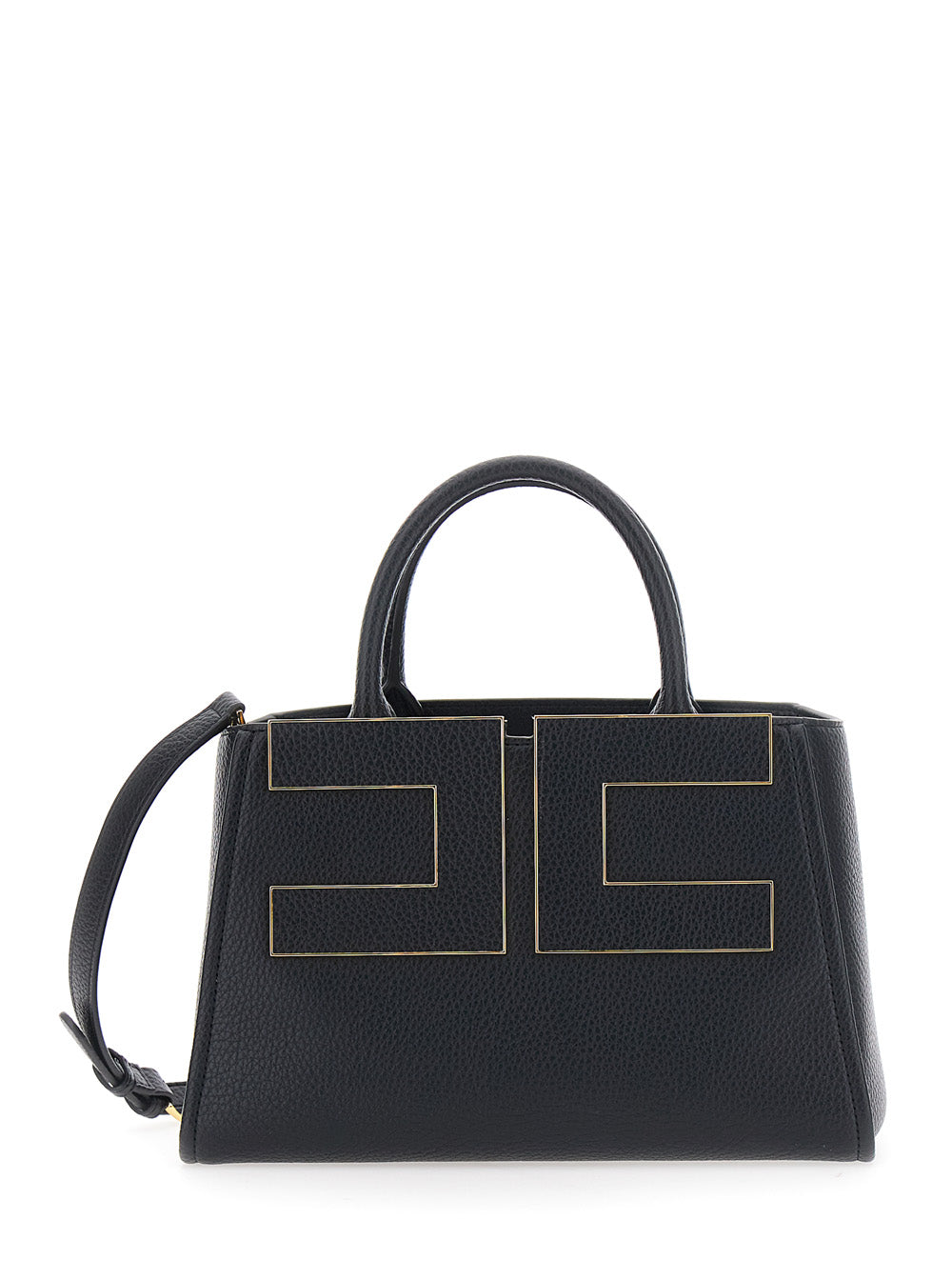Elisabetta Franchi Women Black Handbag With Logo On The Front And Adjustable And Removable Strap In Ecoleather For Women