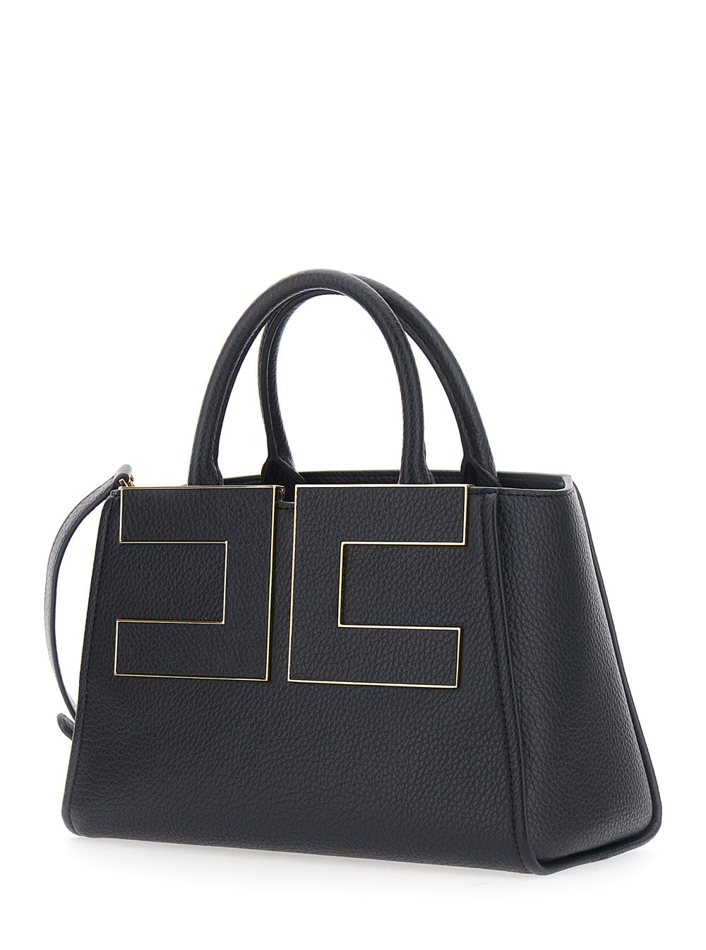 Elisabetta Franchi Women Black Handbag With Logo On The Front And Adjustable And Removable Strap In Ecoleather For Women