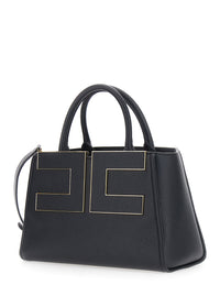 Elisabetta Franchi Women Black Handbag With Logo On The Front And Adjustable And Removable Strap In Ecoleather For Women
