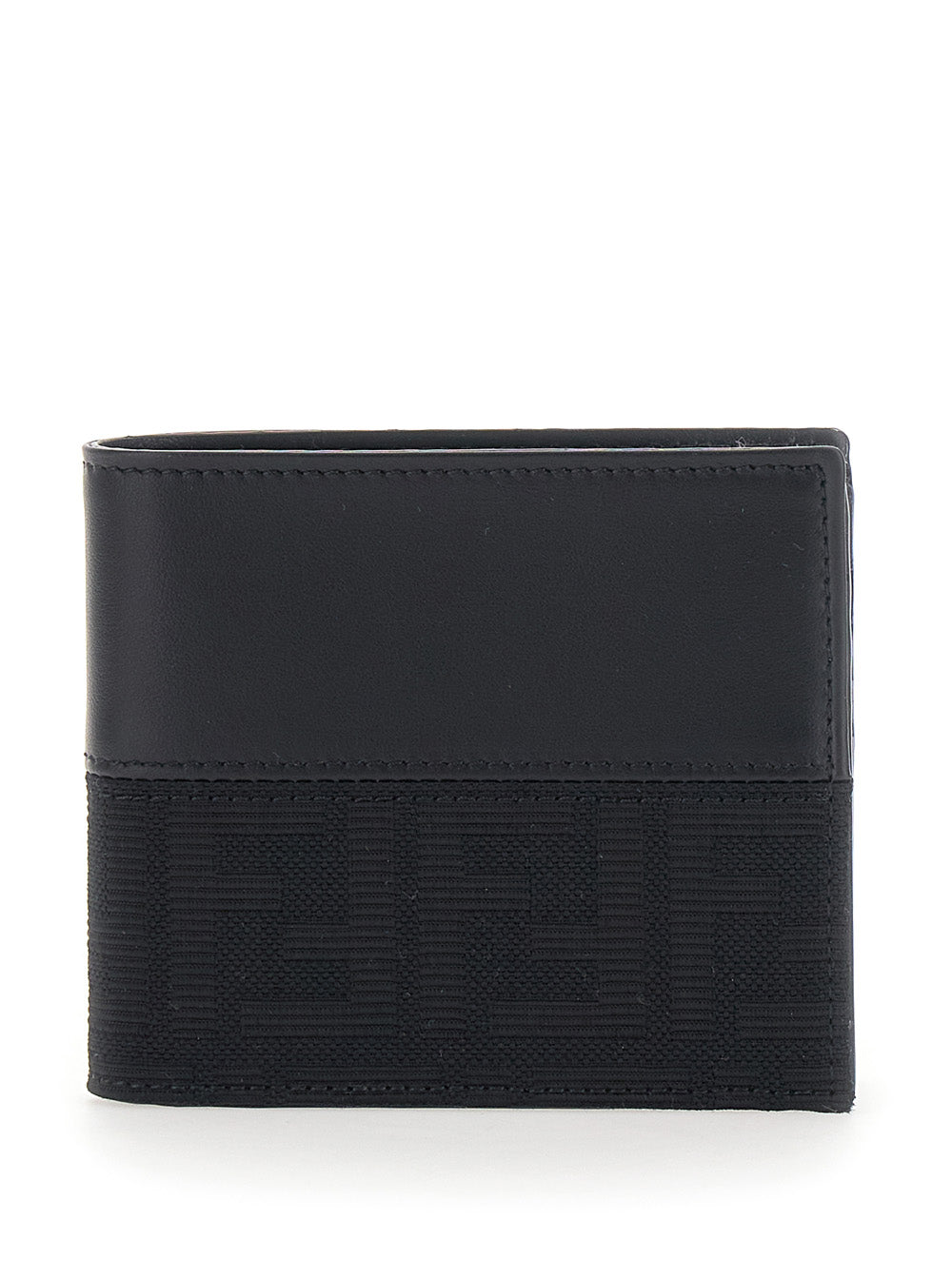 Fendi Men Dark Brown Bi-Fold Wallet With Ff Motif In Leather And Fabric For Men