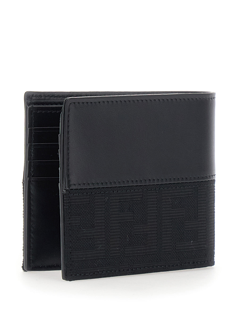 Fendi Men Dark Brown Bi-Fold Wallet With Ff Motif In Leather And Fabric For Men