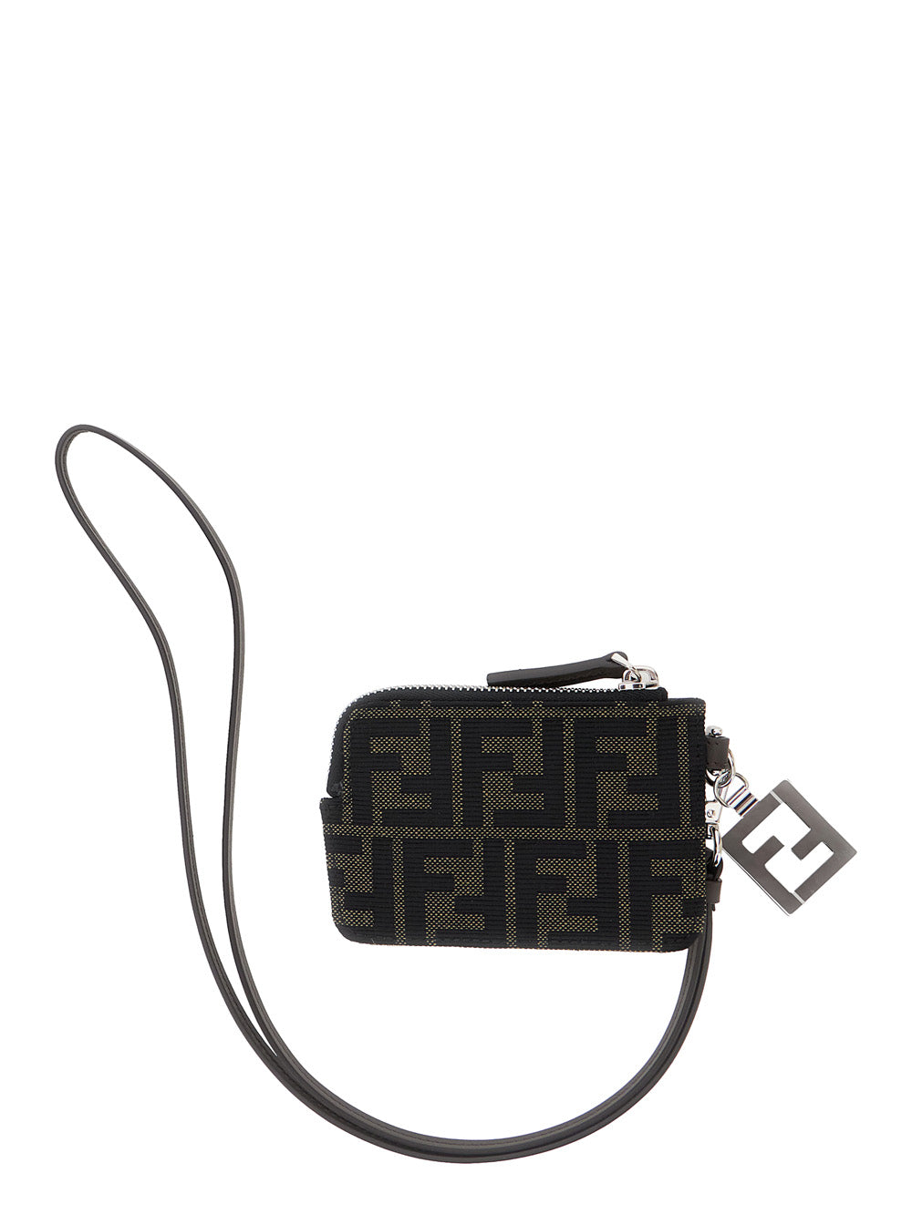 Fendi Men Brown Cardholder With Ff All-Over Motif In Leather And Fabric For Men