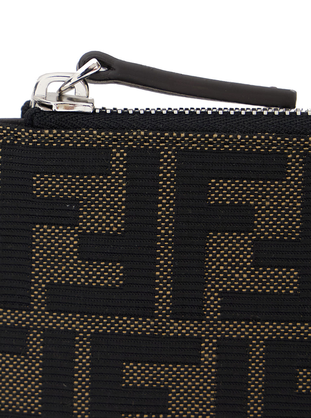 Fendi Men Brown Cardholder With Ff All-Over Motif In Leather And Fabric For Men