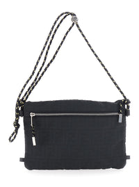Fendi Men Black Pouch With Rope Shoulder Strap And Zip Pocket On The Front In Ff Canvas For Men