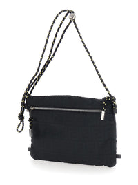 Fendi Men Black Pouch With Rope Shoulder Strap And Zip Pocket On The Front In Ff Canvas For Men