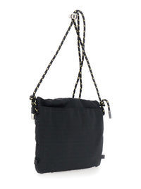 Fendi Men Black Pouch With Rope Shoulder Strap And Zip Pocket On The Front In Ff Canvas For Men