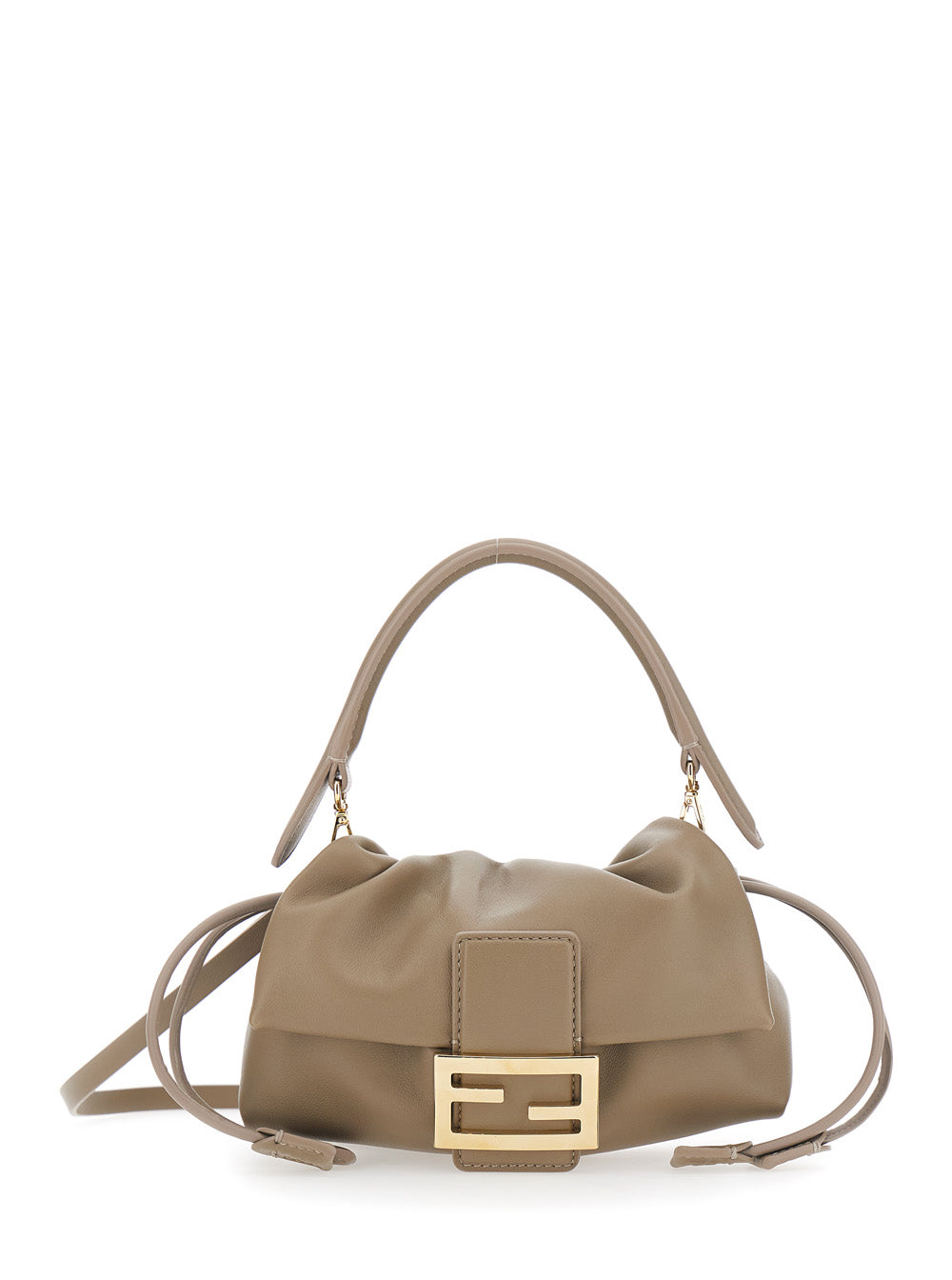 FENDI Fendi Women 'Baguette Soft' Beige Small Shoulder Bag With Ff Plate On The Front And Drawstring Closure In Leather For Women