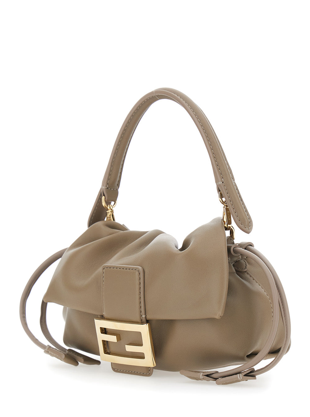 FENDI Fendi Women 'Baguette Soft' Beige Small Shoulder Bag With Ff Plate On The Front And Drawstring Closure In Leather For Women