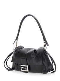 FENDI Fendi Women 'Baguette Soft' Black Medium Shoulder Bag With Ff Plate On The Front And Drawstring Closure In Leather For Women